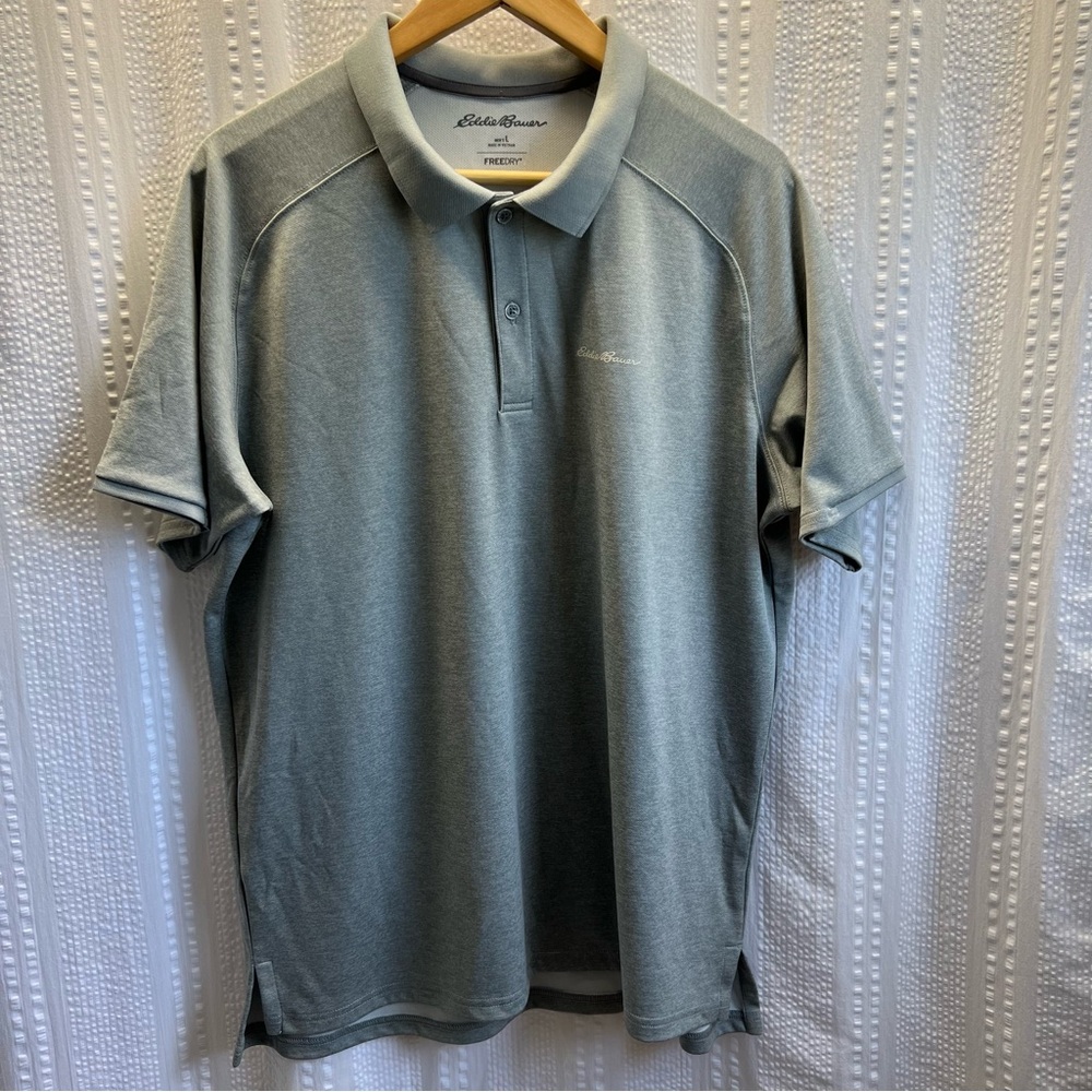 Eddie Bauer Mens‎ Gray Freedry Short Sleeve Polo Size Large Casual Tech Active